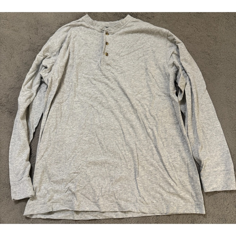 LL Bean Henley Shirt Mens L Tall Gray Traditional Fit Carefree Unshrinkable Tee